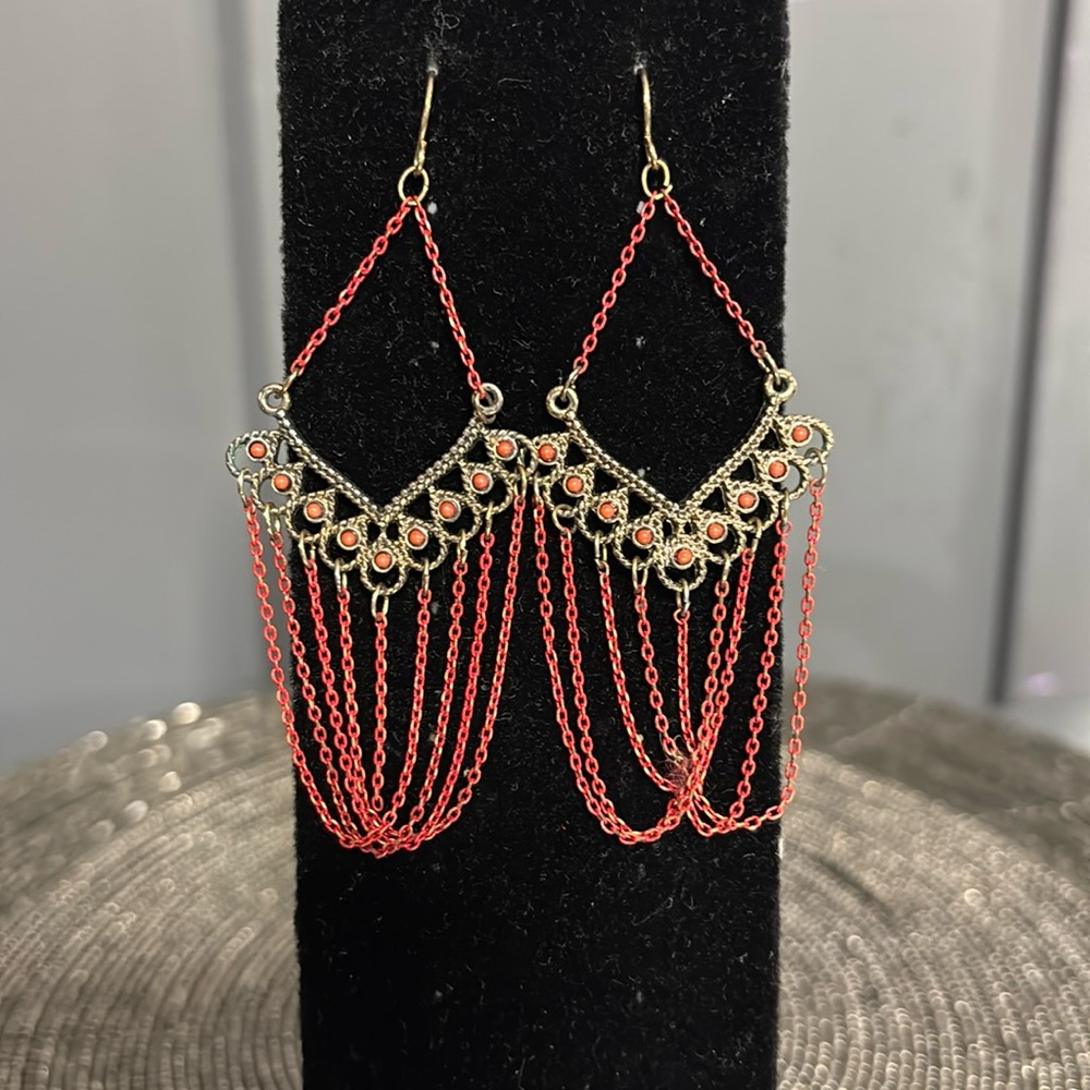 Red Ornate Dangle Earrings